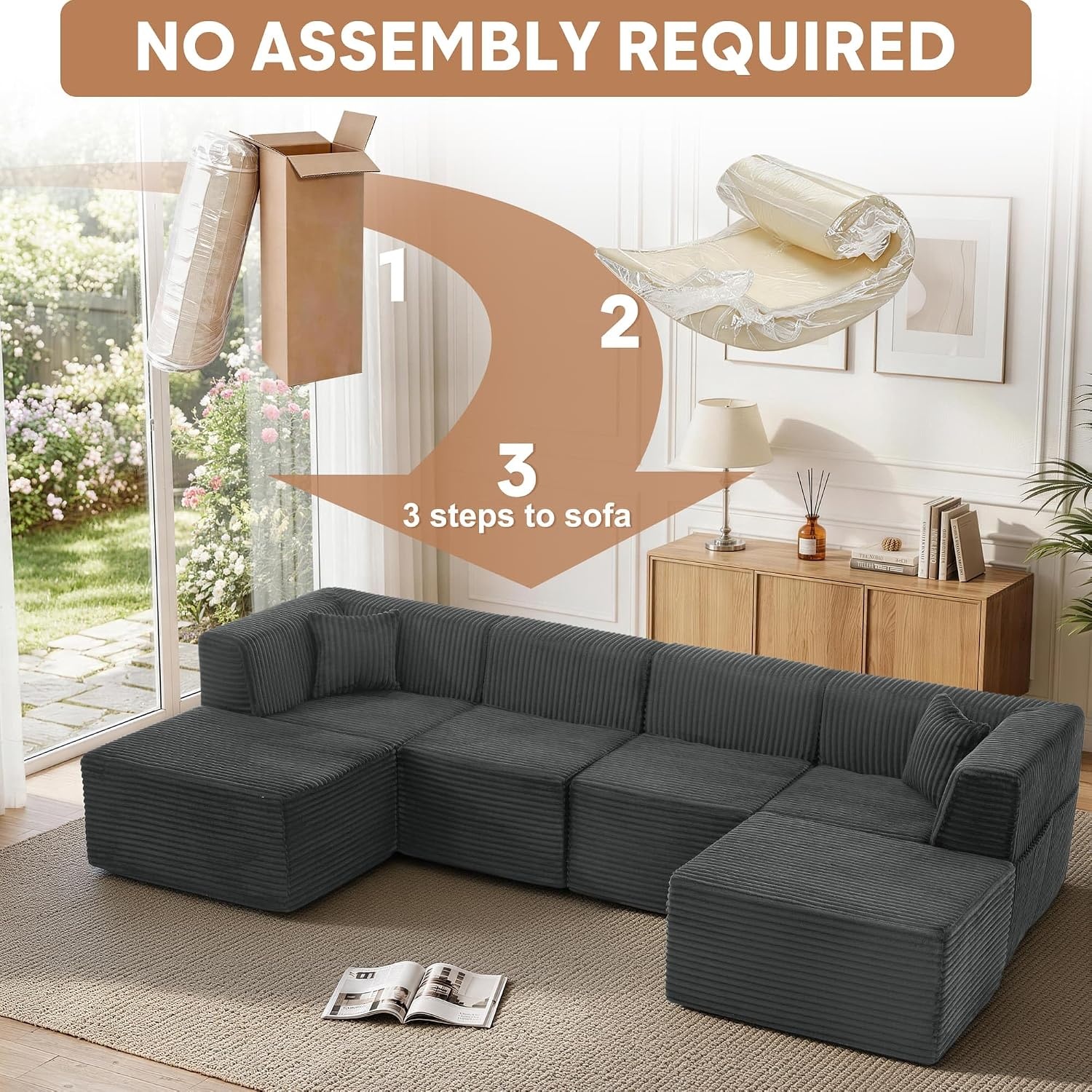 image:imageKorser 100 LShaped Boneless Couches with Chaise Modular Sectional Sofa with Deep Seat Cloud Sectional Couch for Living Room Bedroom No Assembly Required Side Pockets Memory Foam GreyGrey