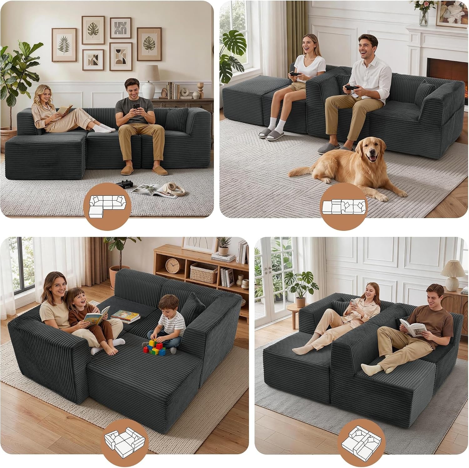 image:imageKorser 100 LShaped Boneless Couches with Chaise Modular Sectional Sofa with Deep Seat Cloud Sectional Couch for Living Room Bedroom No Assembly Required Side Pockets Memory Foam GreyGrey