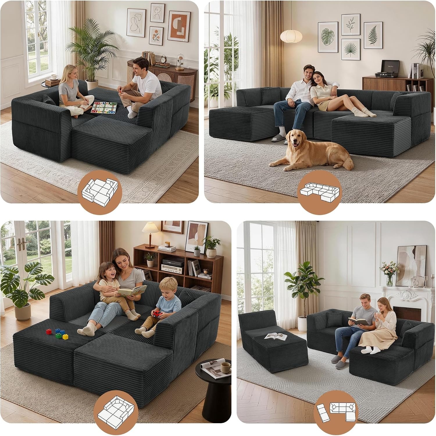 image:imageKorser 100 LShaped Boneless Couches with Chaise Modular Sectional Sofa with Deep Seat Cloud Sectional Couch for Living Room Bedroom No Assembly Required Side Pockets Memory Foam GreyGrey