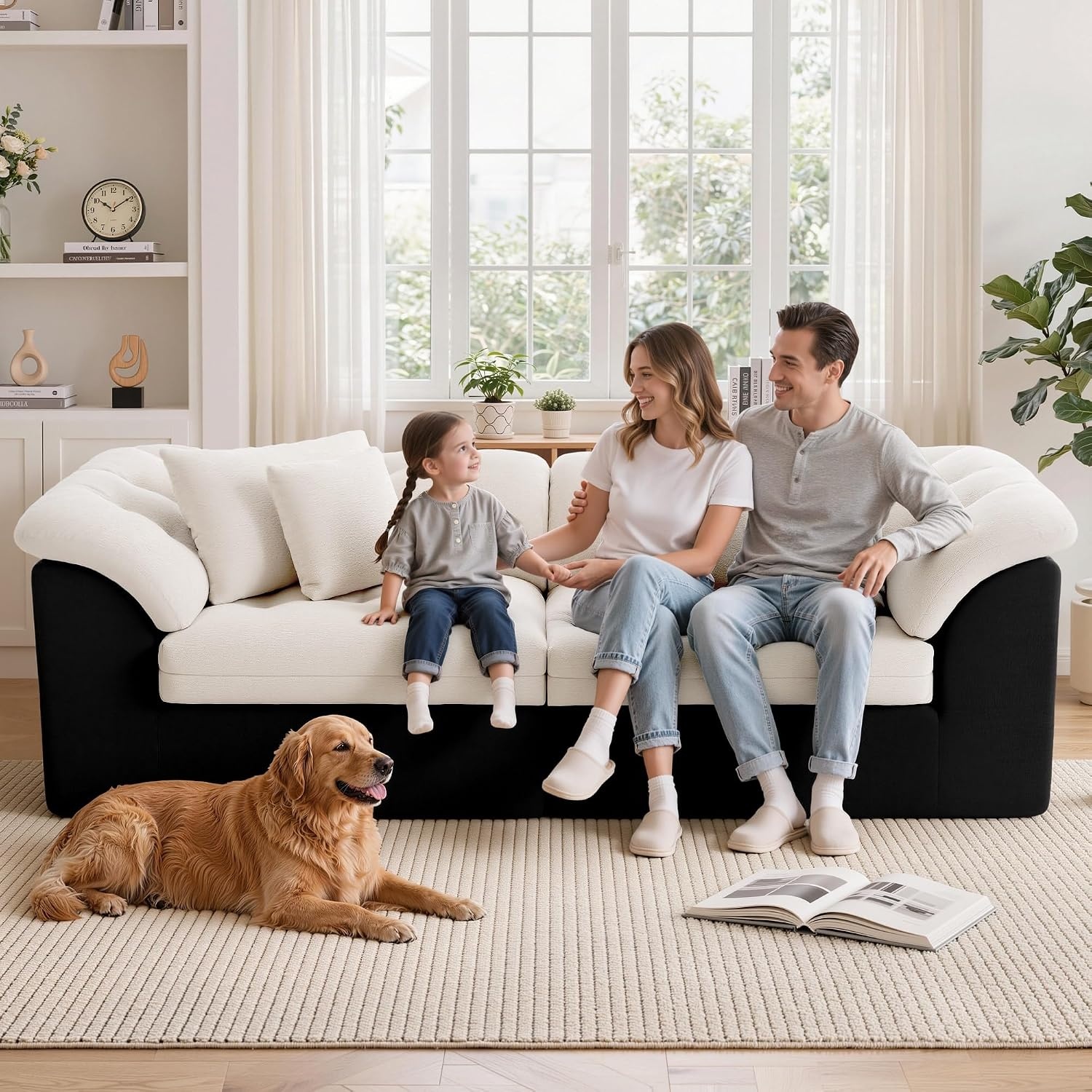 image:imageKorser 104 Loveseat Sofa Cloud Boneless Couches for Living Room Oversized Modular Sectional Sofa with Deep Seats Comfy 2 Seater Sofa Bed with 4 Pillows Cut Pile Fabric Beige amp BlackBeige Black