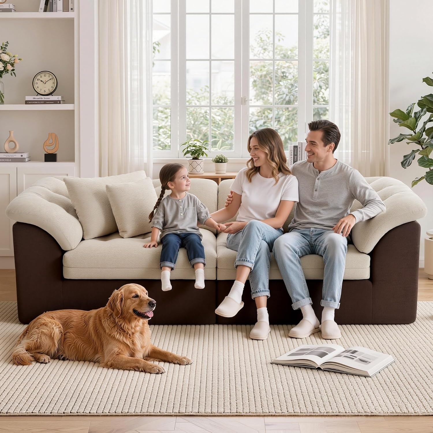 image:imageKorser 104 Loveseat Sofa Cloud Boneless Couches for Living Room Oversized Modular Sectional Sofa with Deep Seats Comfy 2 Seater Sofa Bed with 4 Pillows Cut Pile Fabric Beige amp BlackKhaki Brown