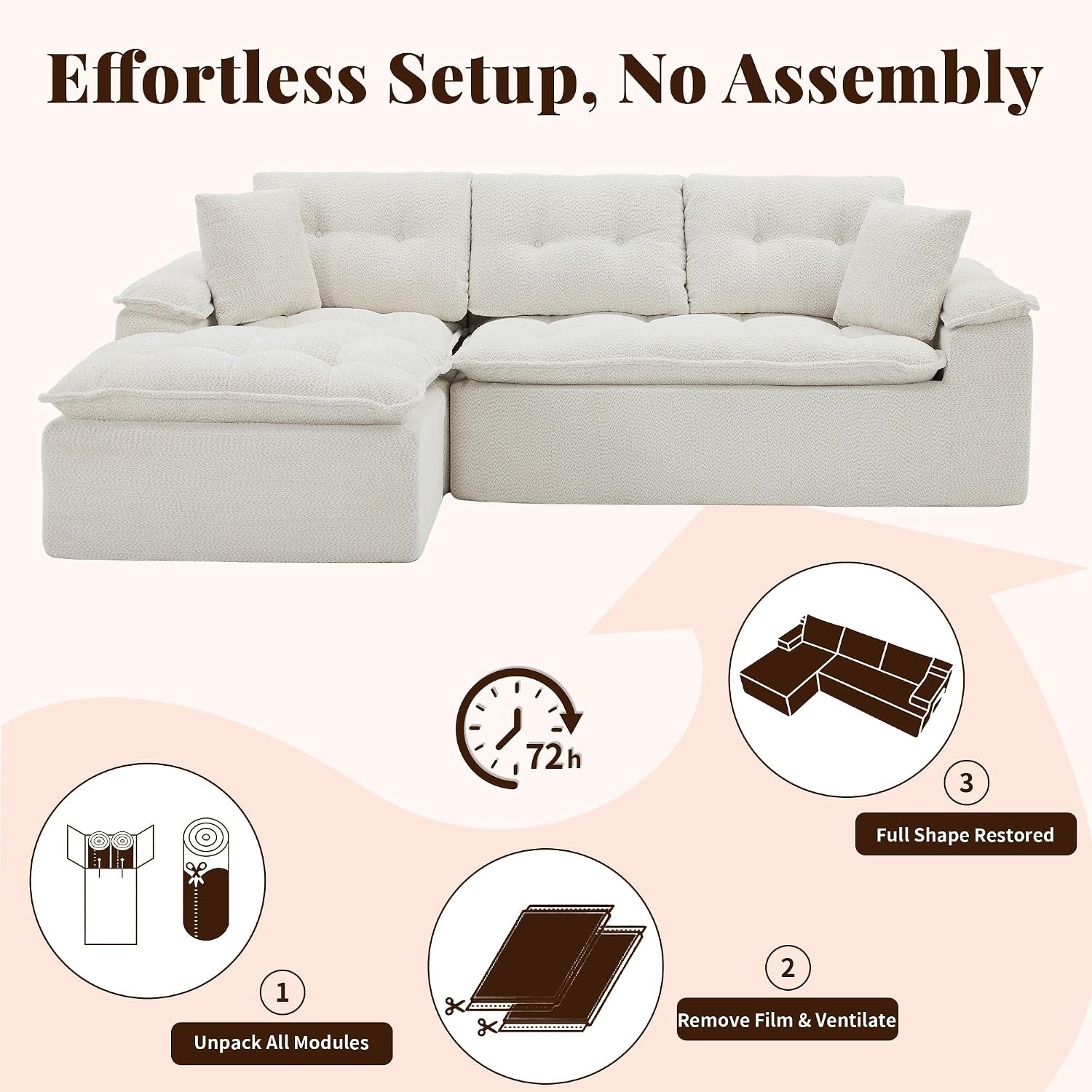image:imageKorser 110 Cloud Sectional Couch with Ottoman Modern Modular Sectional Sofa with Deep Seat Upholstered Boneless Couch for Living Room L Shaped Sofa with Layered Cushion Beige No AssemblyBeige