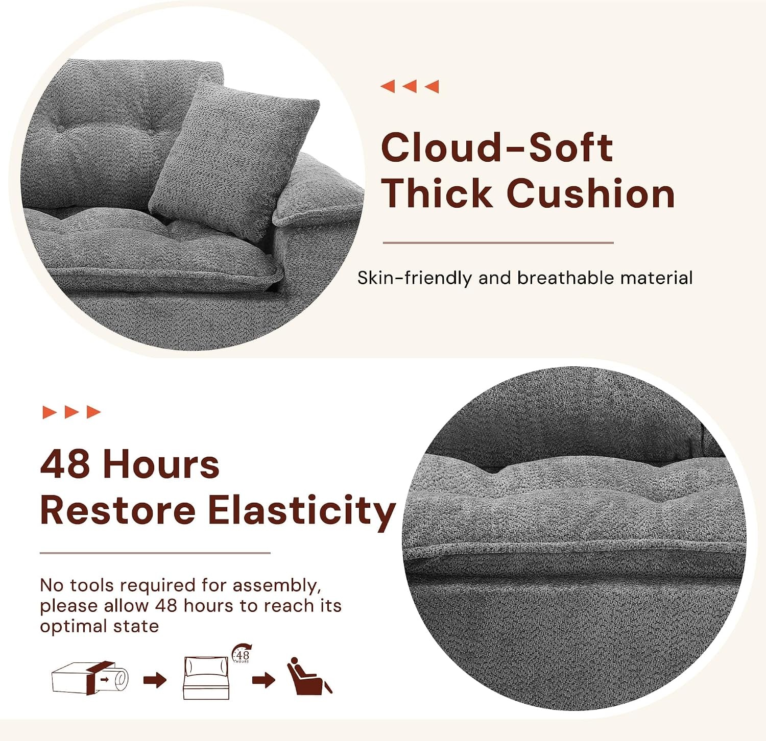 image:imageKorser 110 Cloud Sectional Couches for Living Room Modern Modular Sectional Sofa with Ottoman Boneless Cloud Couch with Comfy Deep Seats Fluffy Chenille LShape Sofa Couch for Living Room BlackGrey