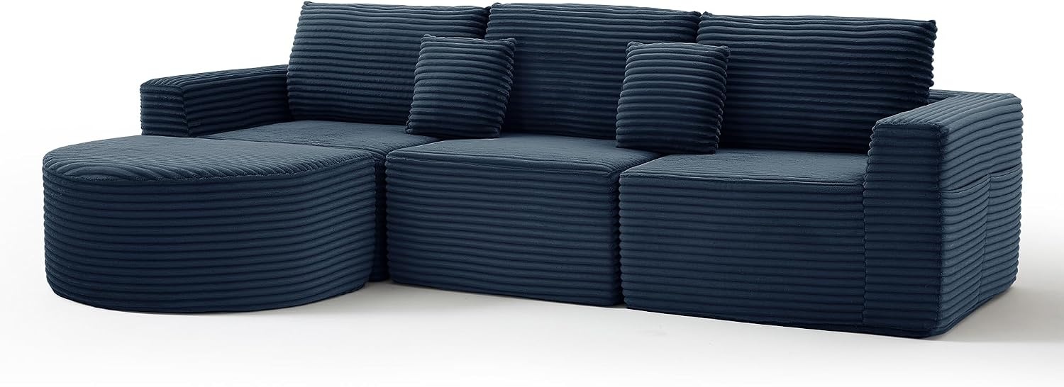 image:imageKorser 110 LShaped Modular Sectional Sofa with Chaise Fluffy Corduroy Cloud Sectional Couch with Deep Seat amp Side Pockets Comfy Upholstered Boneless Couches for Living Room No Assembly BlackBlue