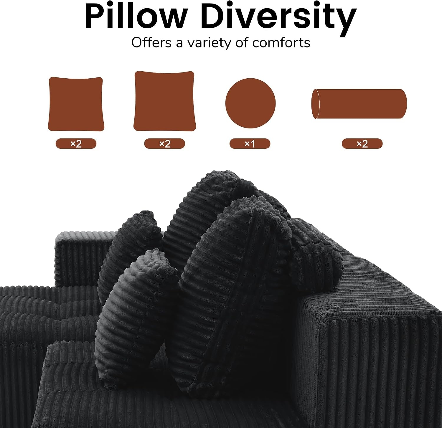 image:imageKorser 118 Cloud Sectional Couches with Chaise Boneless Couch with Ottoman Modular Sectional Sofa with Deep Seat No Assembly Required Upholstered Corduroy Boneless Couches for Living Room BlackBlack