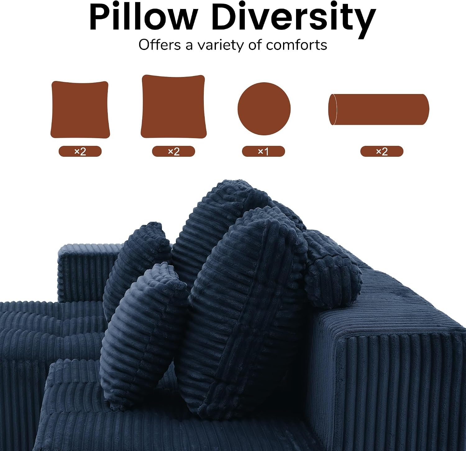 image:imageKorser 118 Cloud Sectional Couches with Chaise Boneless Couch with Ottoman Modular Sectional Sofa with Deep Seat No Assembly Required Upholstered Corduroy Boneless Couches for Living Room BlackBlue
