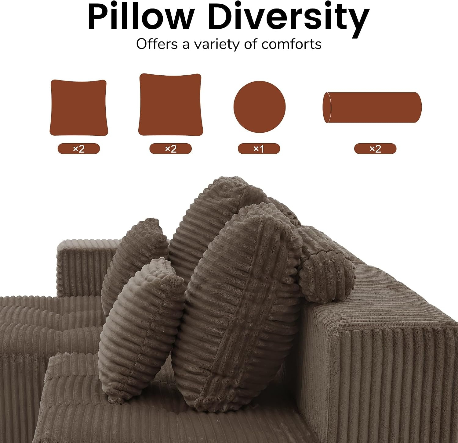 image:imageKorser 118 Cloud Sectional Couches with Chaise Boneless Couch with Ottoman Modular Sectional Sofa with Deep Seat No Assembly Required Upholstered Corduroy Boneless Couches for Living Room BlackBrown