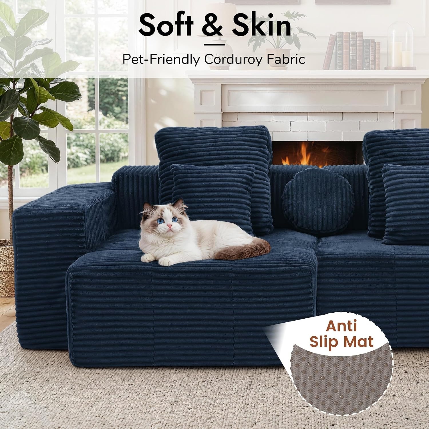 image:imageKorser 91 Cloud Sectional Couches for Living Room Convertible LShape Boneless Couch with Ottoman Comfy Modular Sectional Sofa Deep Seat Sofa with Throw Pillows for Living Room Corduroy BlackBlue