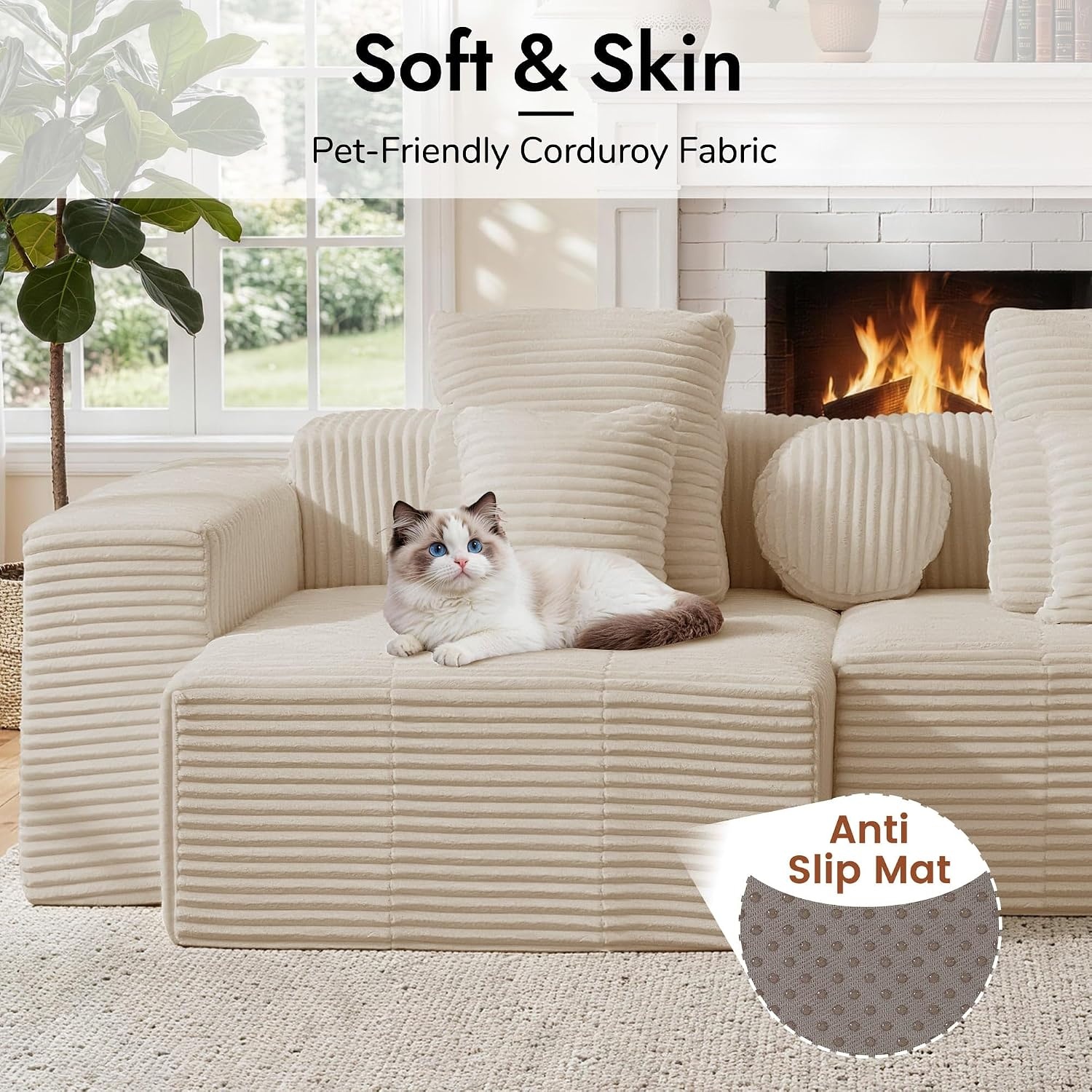 image:imageKorser 91 Cloud Sectional Couches for Living Room Convertible LShape Boneless Couch with Ottoman Comfy Modular Sectional Sofa Deep Seat Sofa with Throw Pillows for Living Room Corduroy BlackKhaki