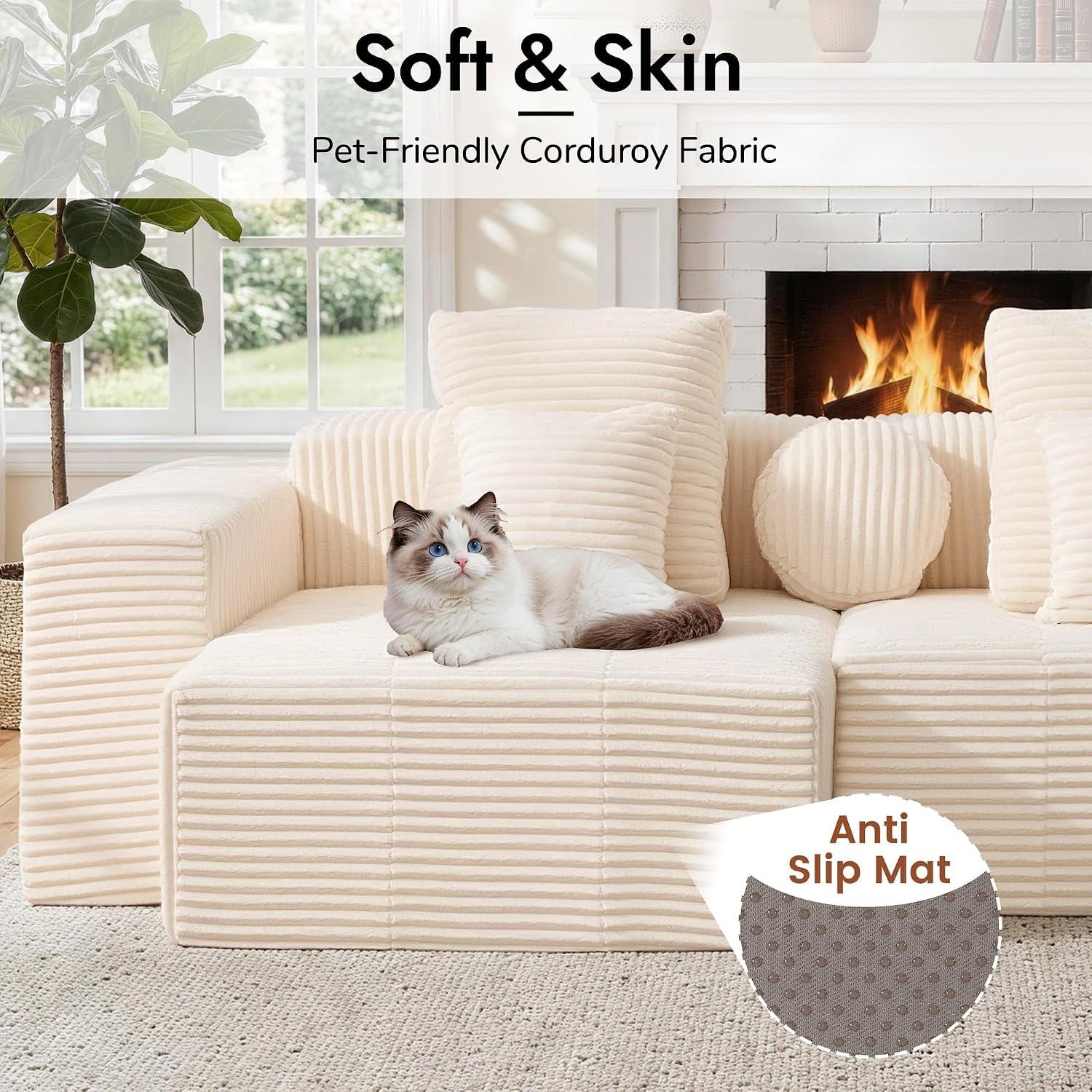 image:imageKorser 91 Cloud Sectional Couches for Living Room Convertible LShape Boneless Couch with Ottoman Comfy Modular Sectional Sofa Deep Seat Sofa with Throw Pillows for Living Room Corduroy BlackBeige