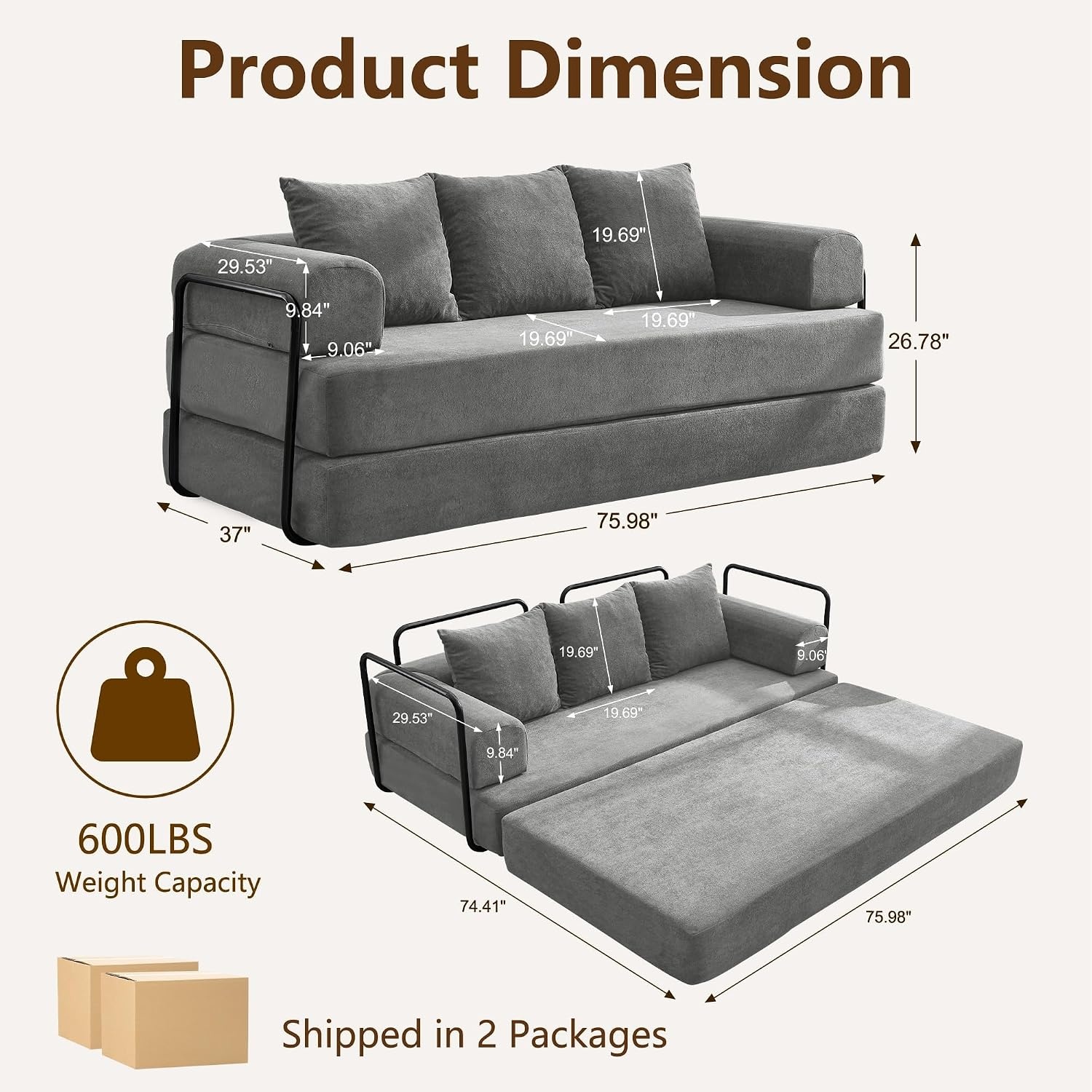 image:imageKorser Convertible Sofa Bed Chenille Folding Boneless Couch with Cylindrical Pillows Modern Loveseat Sofa with FixedShape Frame Futon Couch Sleeper Sofa for Living Room Apartment Bedroom BlackGrey