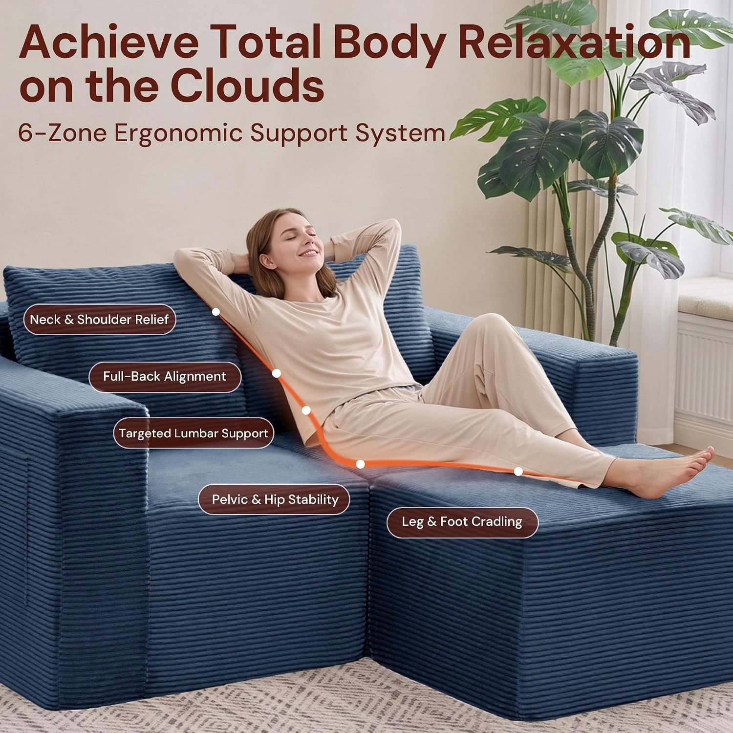image:imageKorser Sectional Couches for Living Room Boneless Couch with Ottoman Comfy Fluffy Cloud Couch with Deep Seat Modular Sectional Sofa with Side Pockets No Assembly L Shaped Couch CorduroyBlue