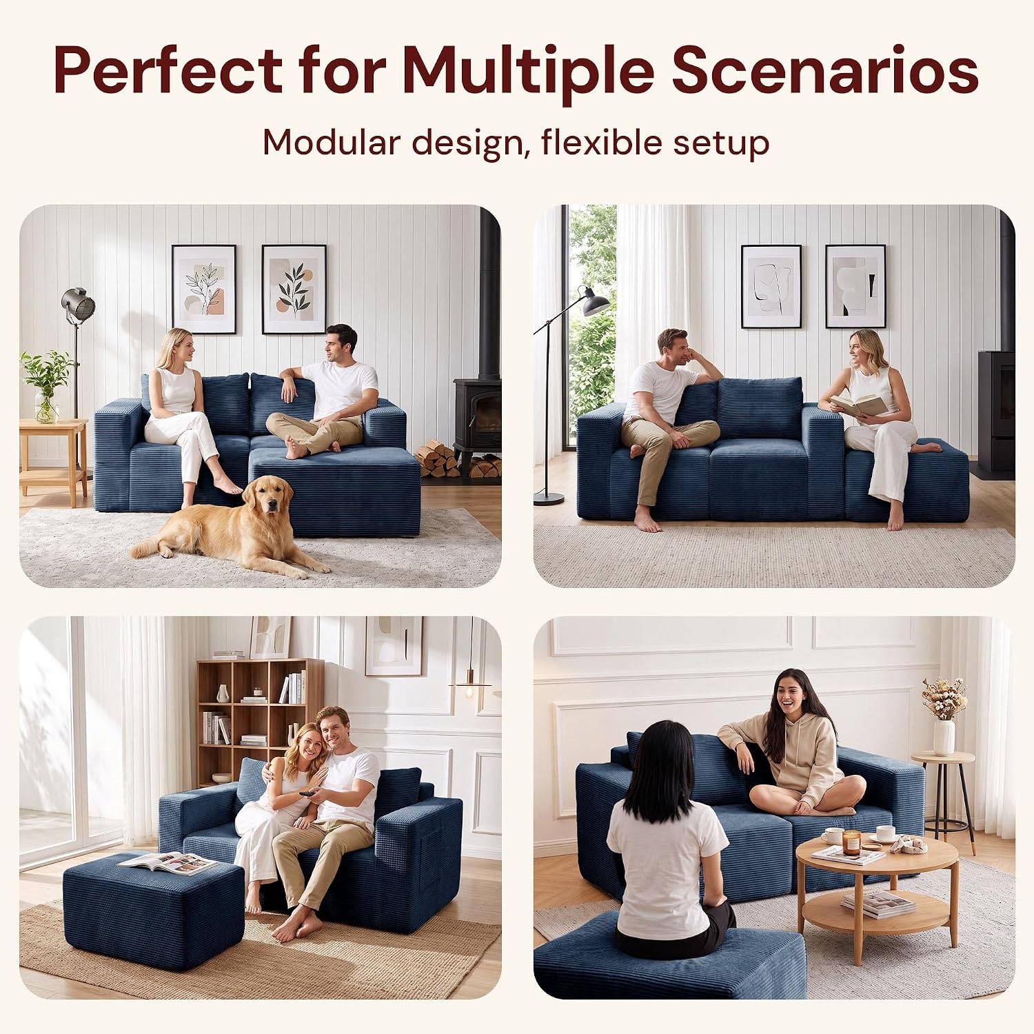 image:imageKorser Sectional Couches for Living Room Boneless Couch with Ottoman Comfy Fluffy Cloud Couch with Deep Seat Modular Sectional Sofa with Side Pockets No Assembly L Shaped Couch CorduroyBlue