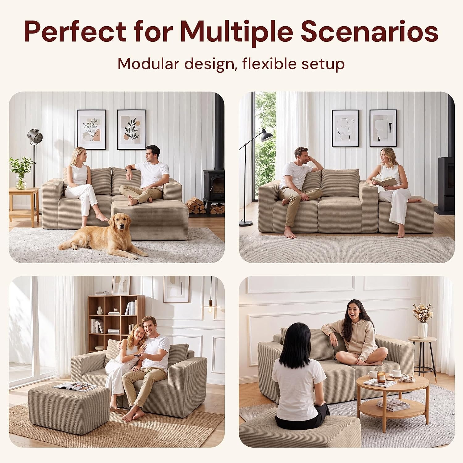 image:imageKorser Sectional Couches for Living Room Boneless Couch with Ottoman Comfy Fluffy Cloud Couch with Deep Seat Modular Sectional Sofa with Side Pockets No Assembly L Shaped Couch CorduroyKhaki