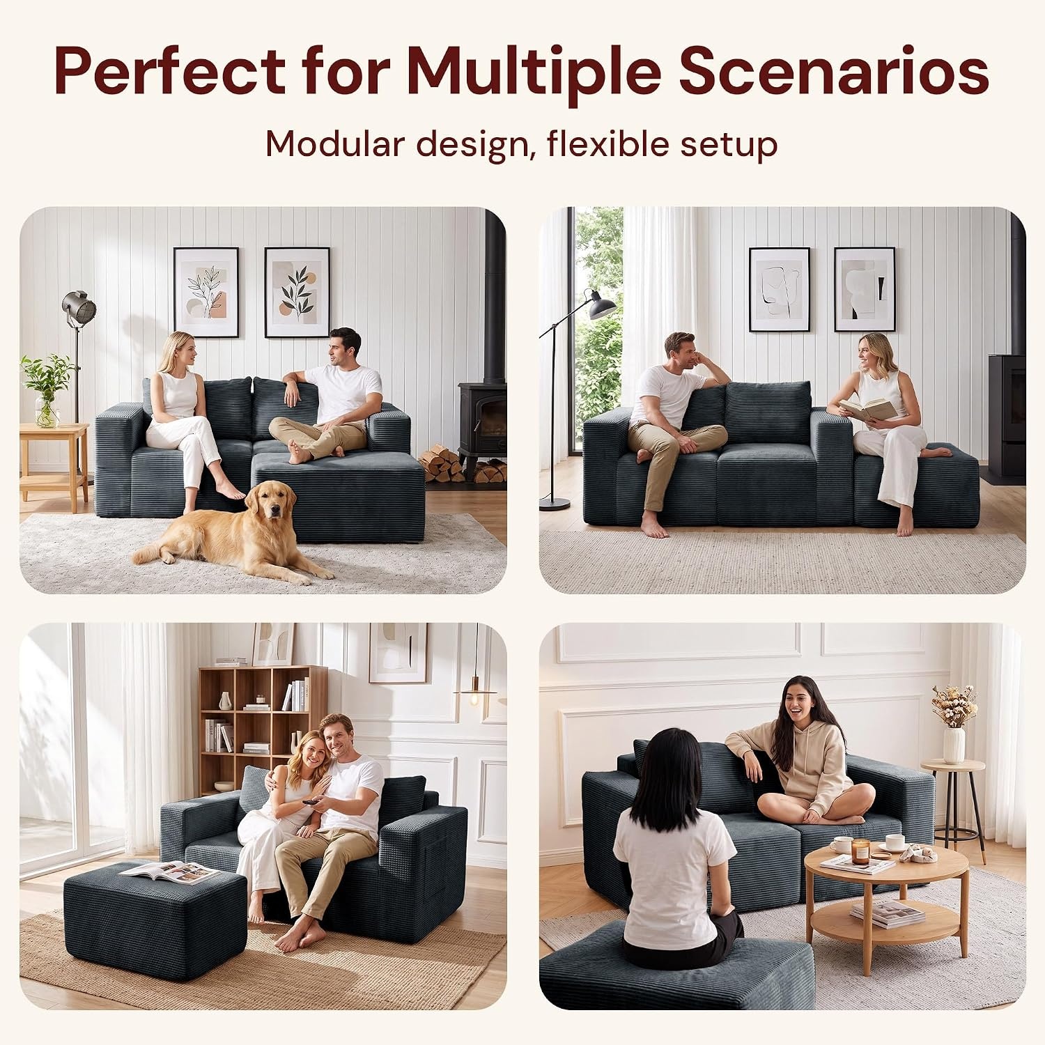 image:imageKorser Sectional Couches for Living Room Boneless Couch with Ottoman Comfy Fluffy Cloud Couch with Deep Seat Modular Sectional Sofa with Side Pockets No Assembly L Shaped Couch CorduroyDark Gray