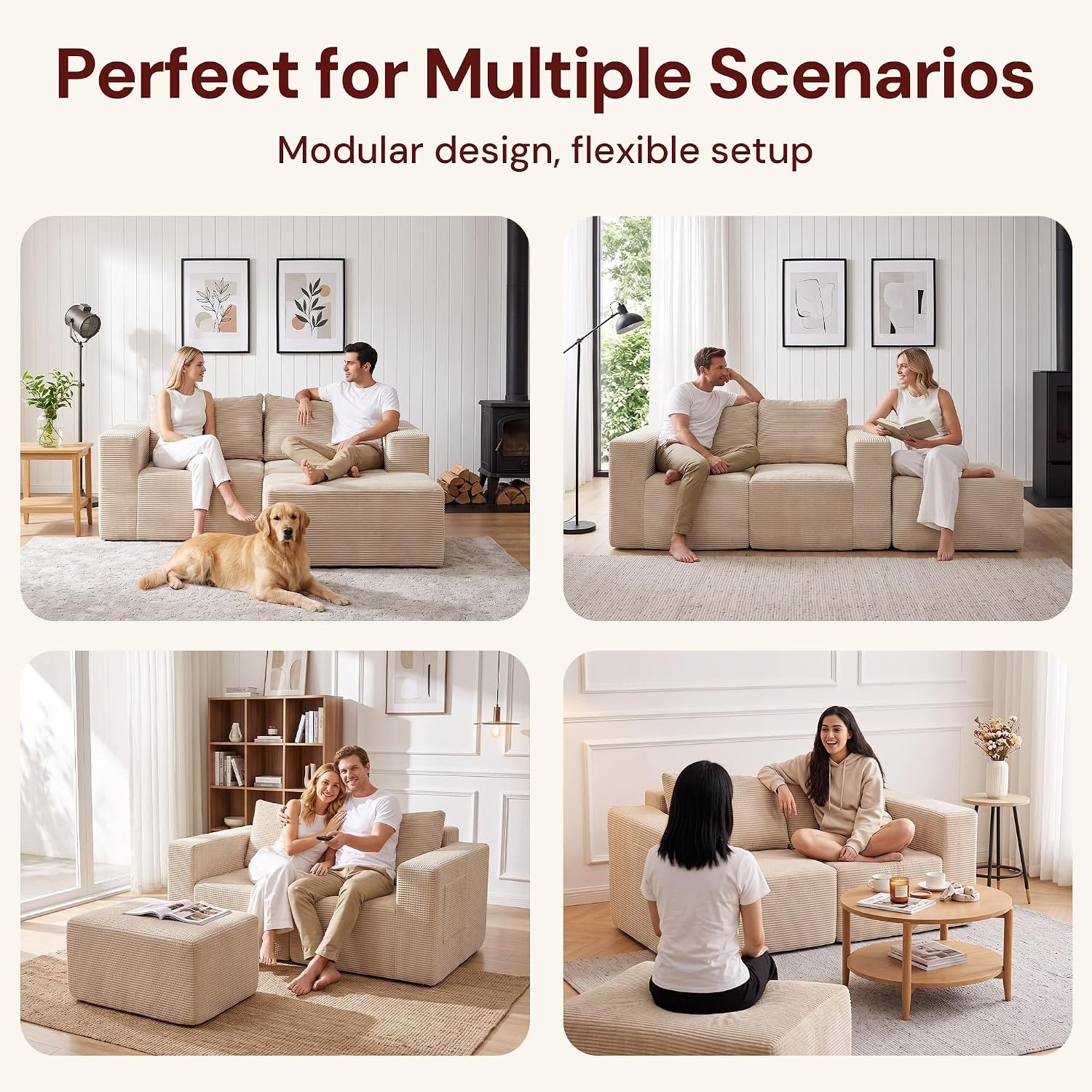 image:imageKorser Sectional Couches for Living Room Boneless Couch with Ottoman Comfy Fluffy Cloud Couch with Deep Seat Modular Sectional Sofa with Side Pockets No Assembly L Shaped Couch CorduroyBeige