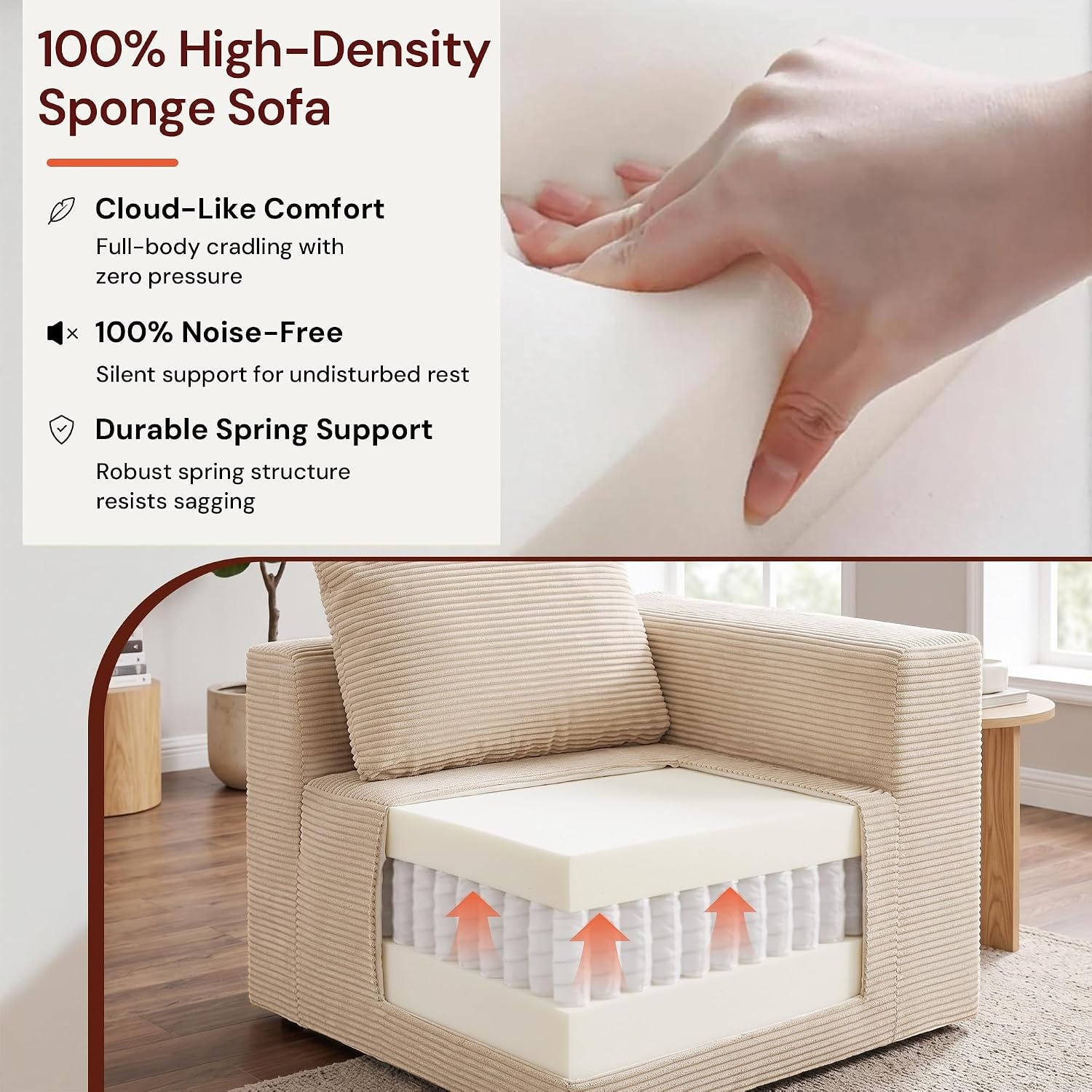 image:imageKorser Sectional Couches for Living Room Boneless Couch with Ottoman Comfy Fluffy Cloud Couch with Deep Seat Modular Sectional Sofa with Side Pockets No Assembly L Shaped Couch CorduroyBeige