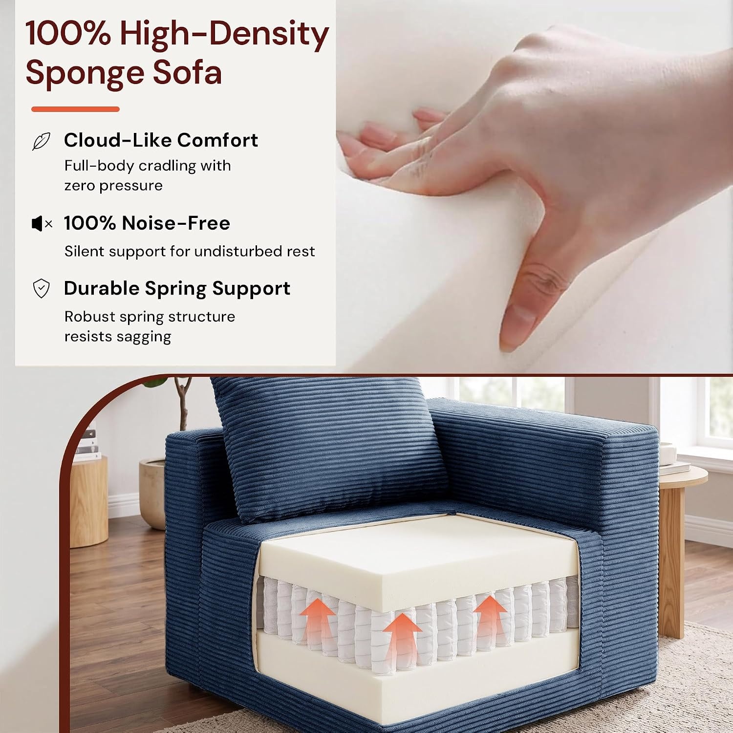 image:imageKorser Sectional Couches for Living Room Boneless Couch with Ottoman Comfy Fluffy Cloud Couch with Deep Seat Modular Sectional Sofa with Side Pockets No Assembly L Shaped Couch CorduroyBlue