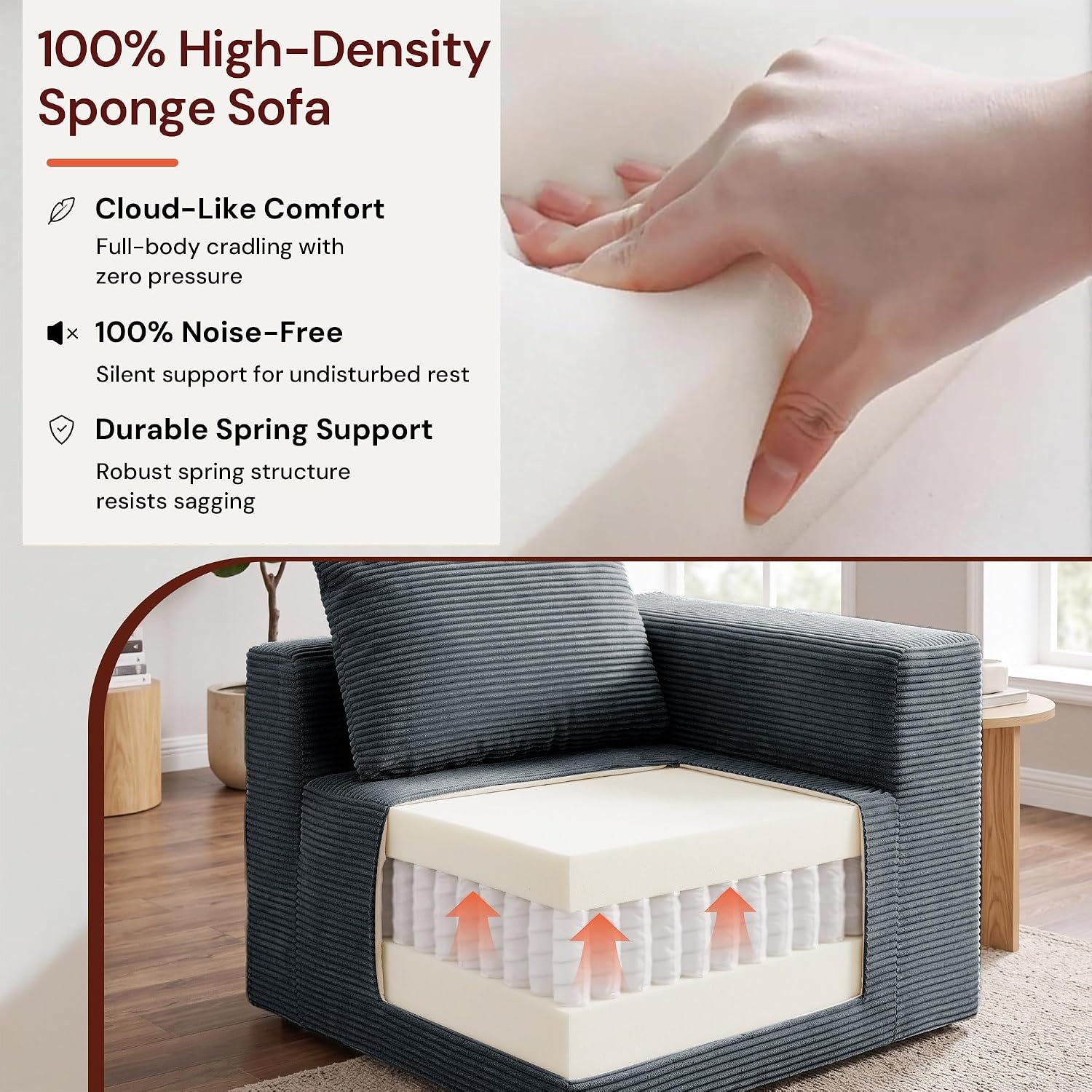 image:imageKorser Sectional Couches for Living Room Boneless Couch with Ottoman Comfy Fluffy Cloud Couch with Deep Seat Modular Sectional Sofa with Side Pockets No Assembly L Shaped Couch CorduroyDark Gray
