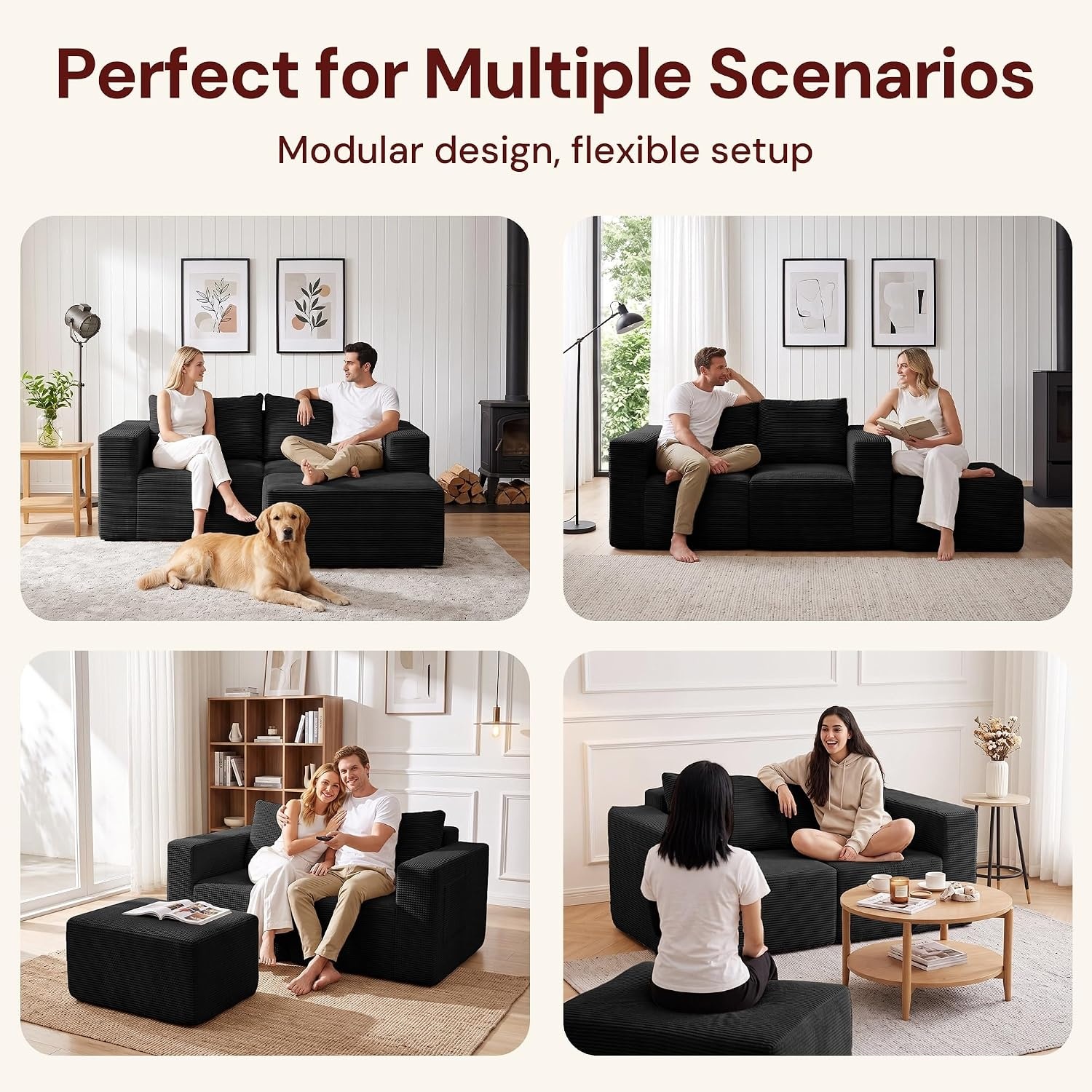image:imageKorser Sectional Couches for Living Room Boneless Couch with Ottoman Comfy Fluffy Cloud Couch with Deep Seat Modular Sectional Sofa with Side Pockets No Assembly L Shaped Couch CorduroyBlack