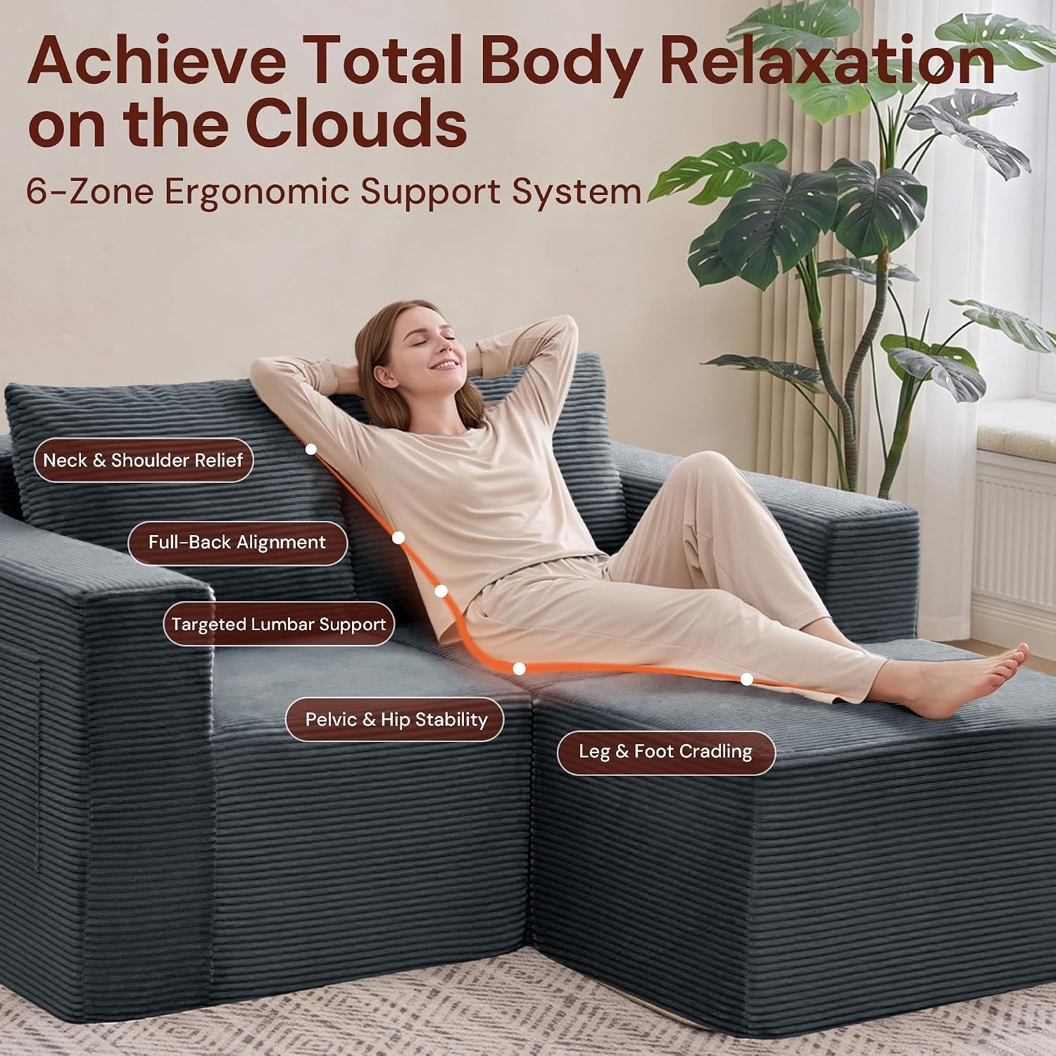 image:imageKorser Sectional Couches for Living Room Boneless Couch with Ottoman Comfy Fluffy Cloud Couch with Deep Seat Modular Sectional Sofa with Side Pockets No Assembly L Shaped Couch CorduroyDark Gray