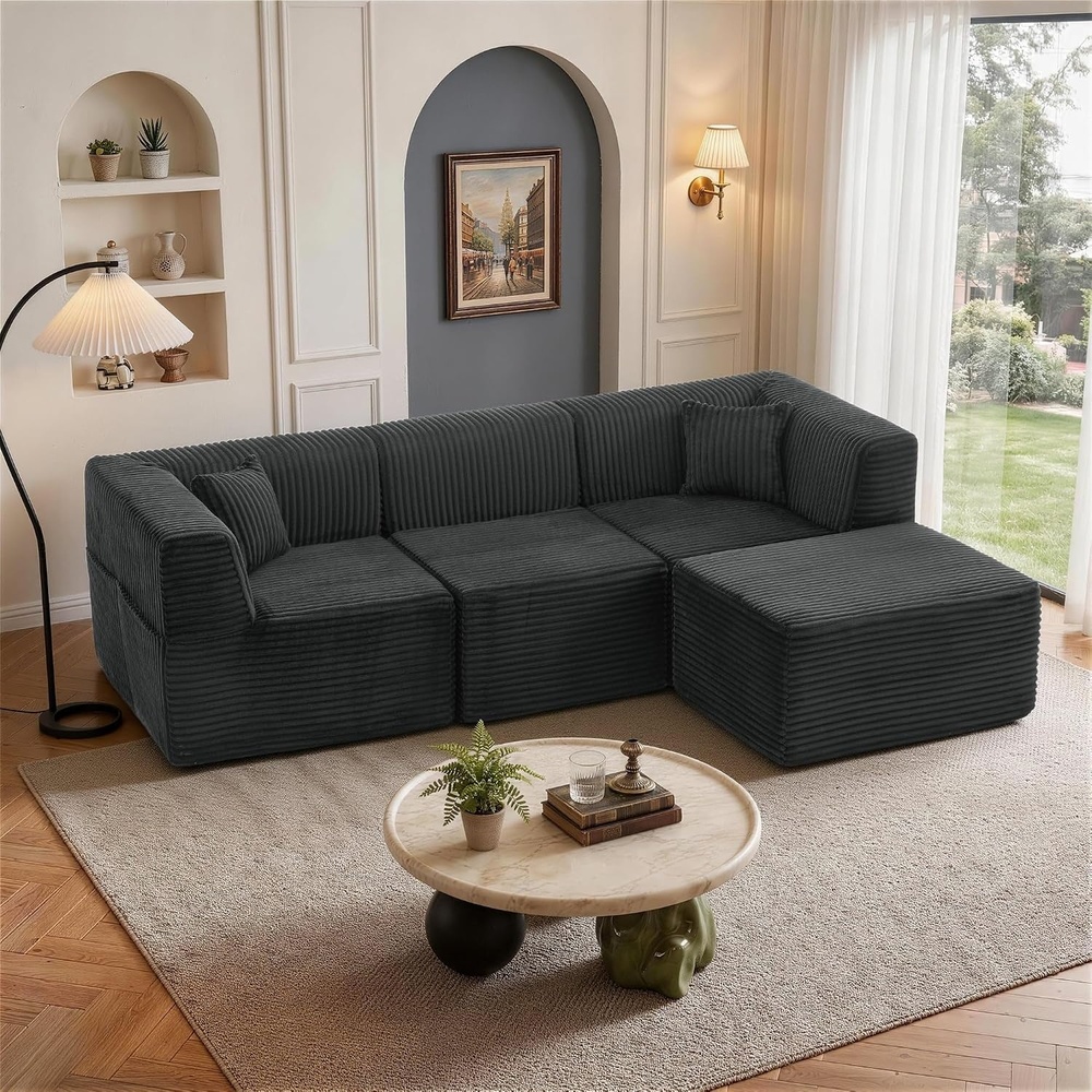 image:imageKorser 100 LShaped Boneless Couches with Chaise Modular Sectional Sofa with Deep Seat Cloud Sectional Couch for Living Room Bedroom No Assembly Required Side Pockets Memory Foam GreyGrey