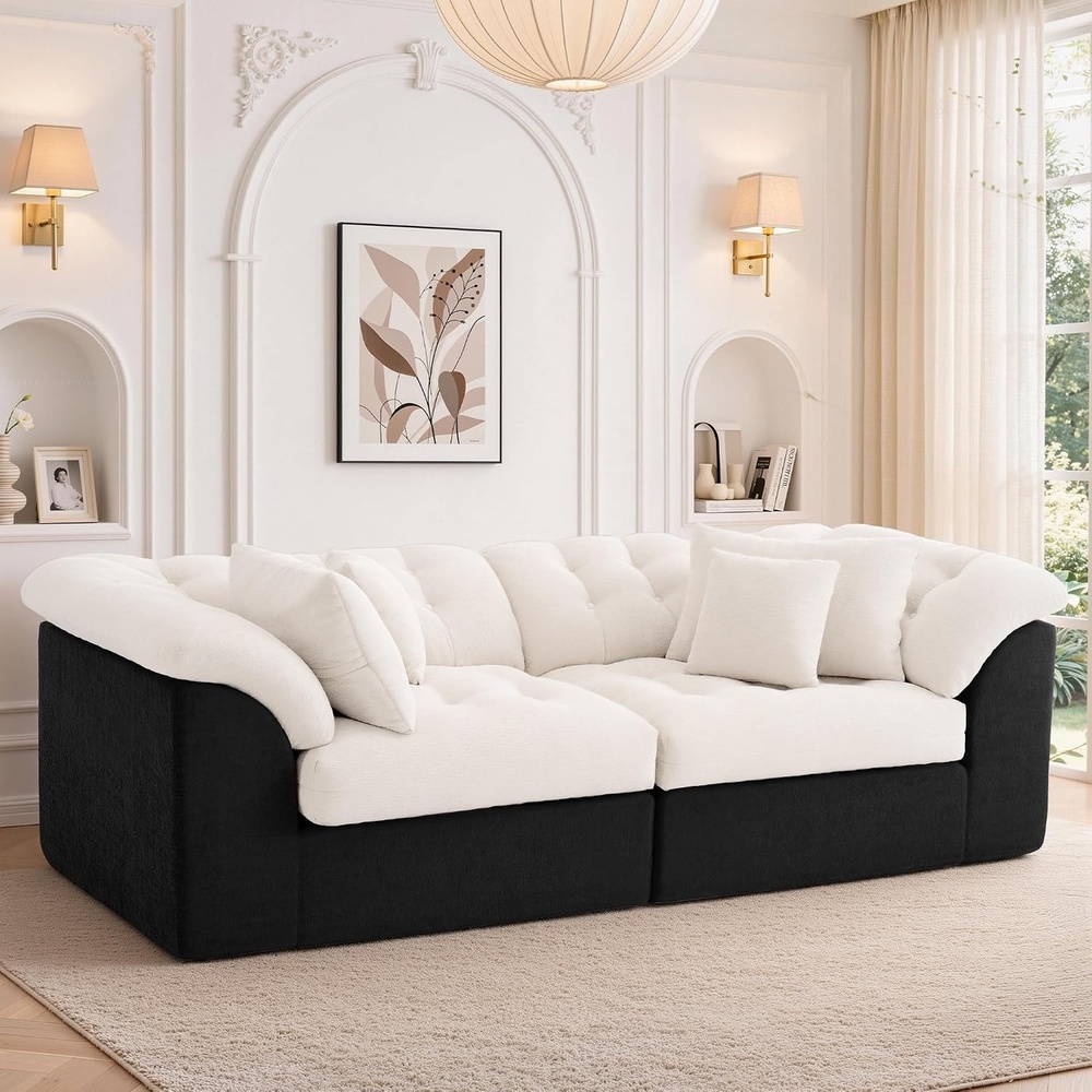 image:imageKorser 104 Loveseat Sofa Cloud Boneless Couches for Living Room Oversized Modular Sectional Sofa with Deep Seats Comfy 2 Seater Sofa Bed with 4 Pillows Cut Pile Fabric Beige amp BlackBeige Black