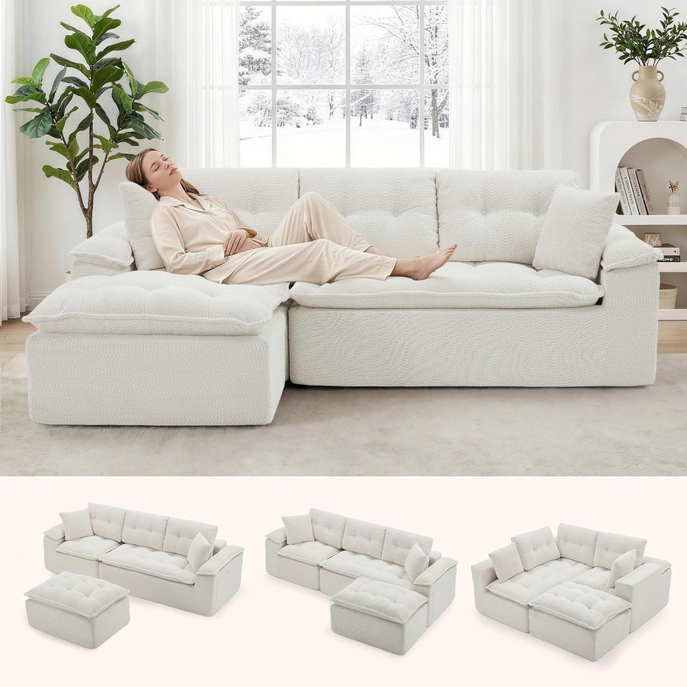 image:imageKorser 110 Cloud Sectional Couch with Ottoman Modern Modular Sectional Sofa with Deep Seat Upholstered Boneless Couch for Living Room L Shaped Sofa with Layered Cushion Beige No AssemblyBeige