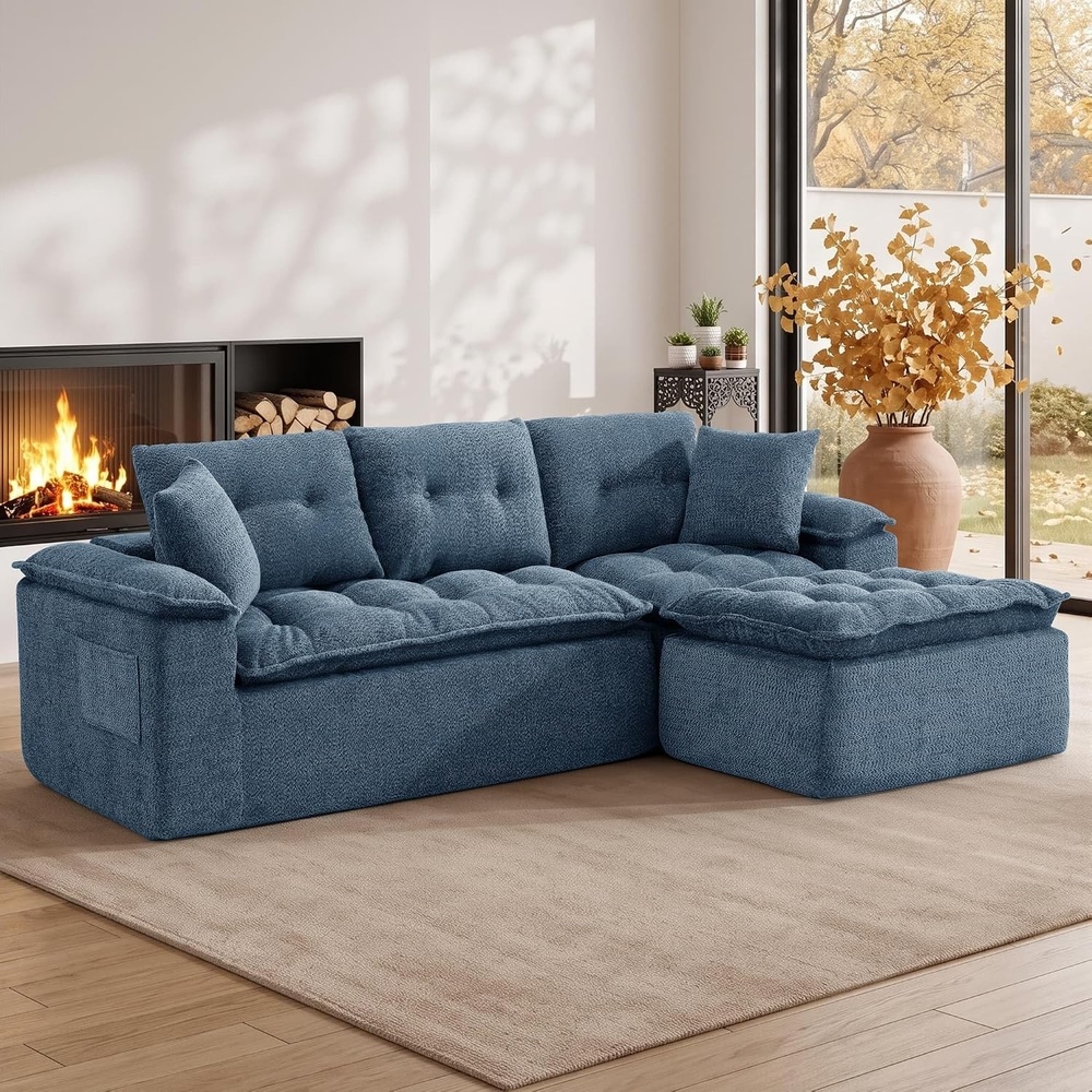 image:imageKorser 110 Cloud Sectional Couches for Living Room Modern Modular Sectional Sofa with Ottoman Boneless Cloud Couch with Comfy Deep Seats Fluffy Chenille LShape Sofa Couch for Living Room BlackBlue
