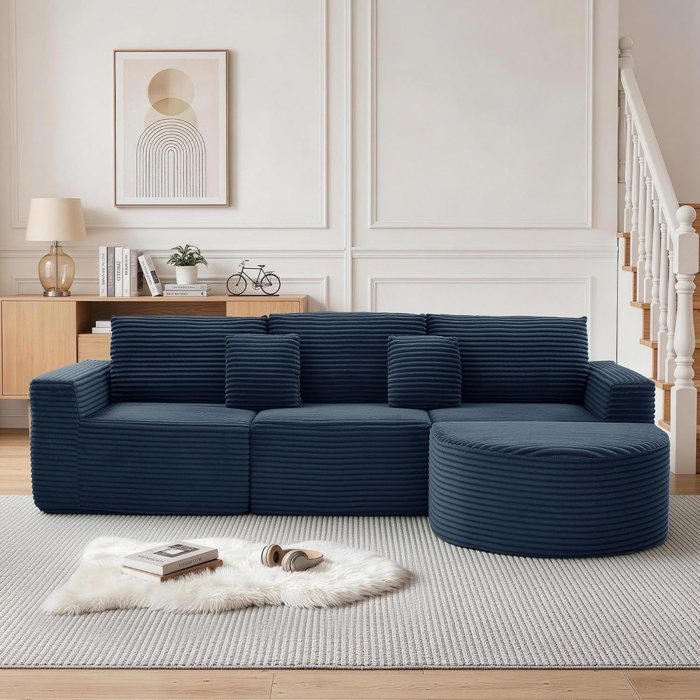 image:imageKorser 110 LShaped Modular Sectional Sofa with Chaise Fluffy Corduroy Cloud Sectional Couch with Deep Seat amp Side Pockets Comfy Upholstered Boneless Couches for Living Room No Assembly BlackBlue
