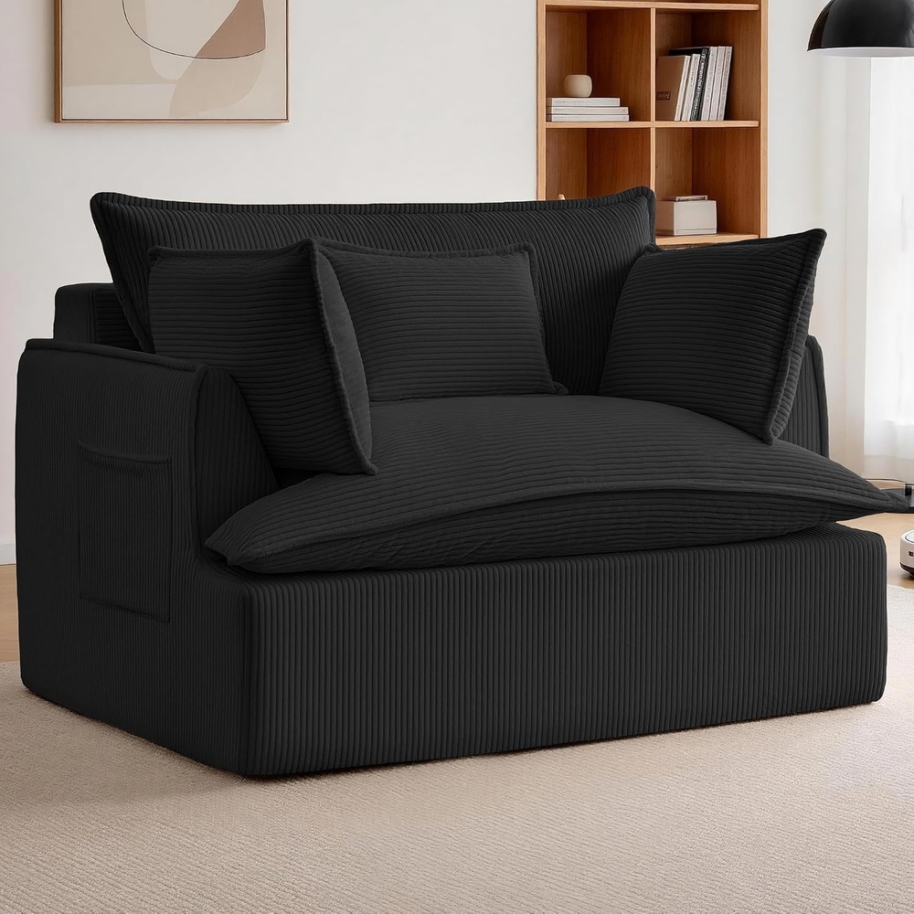 image:imageKorser Corduroy Boneless Couch Oversized Chaise Lounge Chair Indoor Upholstered Boneless Sofa Bed with Pillows amp Side Pockets Cloud Couches Bed for Living Room No Assembly Required BeigeBlack