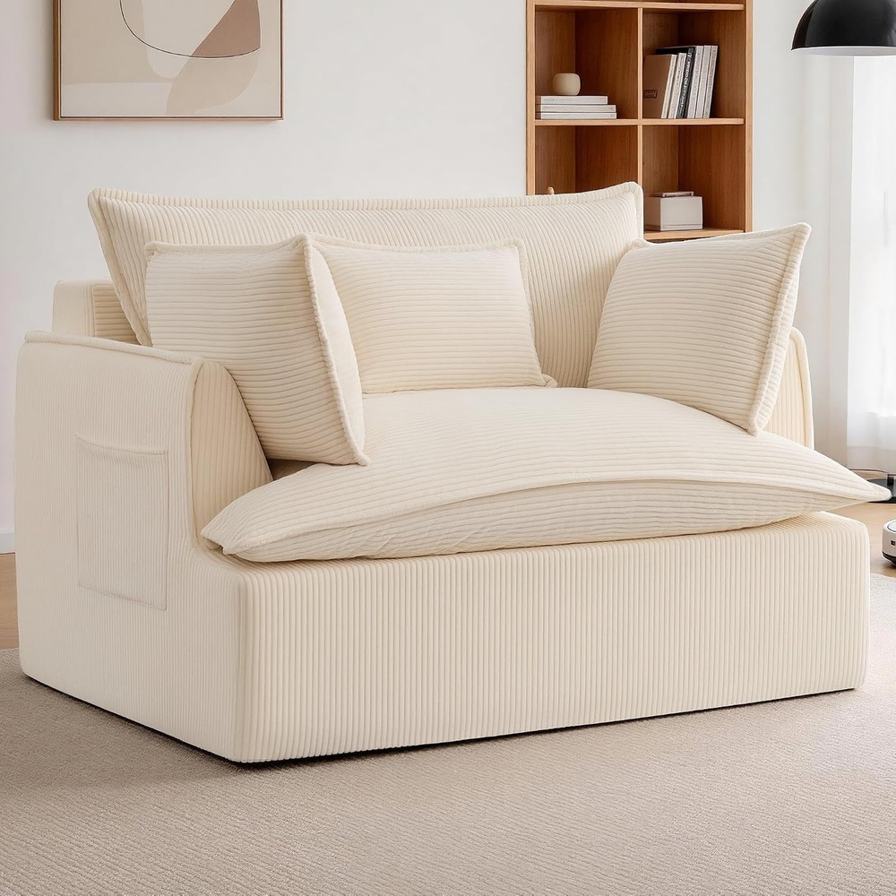 image:imageKorser Corduroy Boneless Couch Oversized Chaise Lounge Chair Indoor Upholstered Boneless Sofa Bed with Pillows amp Side Pockets Cloud Couches Bed for Living Room No Assembly Required BeigeBeige