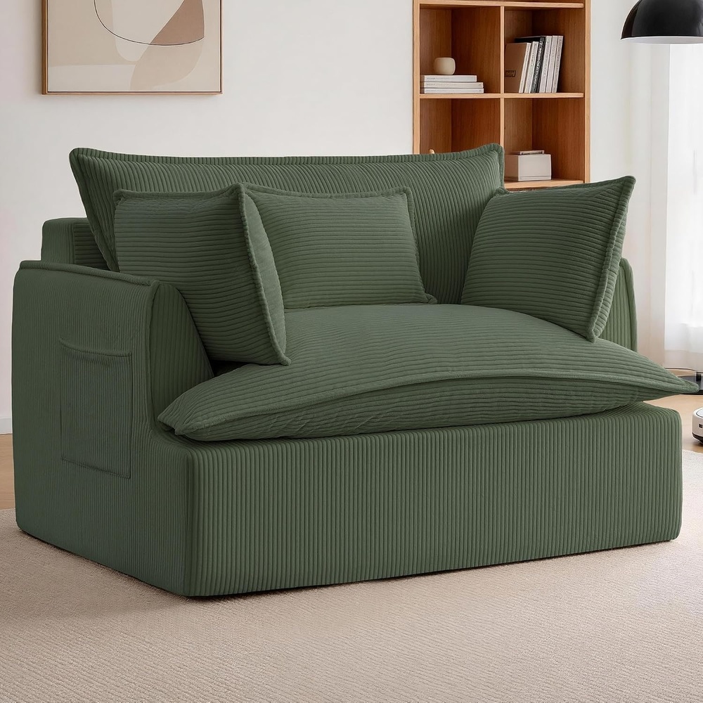 image:imageKorser Corduroy Boneless Couch Oversized Chaise Lounge Chair Indoor Upholstered Boneless Sofa Bed with Pillows amp Side Pockets Cloud Couches Bed for Living Room No Assembly Required BeigeGreen