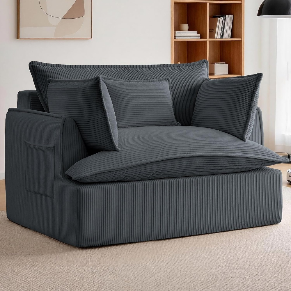 image:imageKorser Corduroy Boneless Couch Oversized Chaise Lounge Chair Indoor Upholstered Boneless Sofa Bed with Pillows amp Side Pockets Cloud Couches Bed for Living Room No Assembly Required BeigeDarkgrey