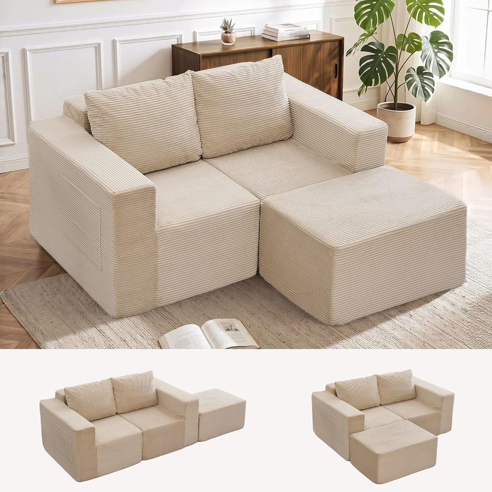 image:imageKorser Sectional Couches for Living Room Boneless Couch with Ottoman Comfy Fluffy Cloud Couch with Deep Seat Modular Sectional Sofa with Side Pockets No Assembly L Shaped Couch CorduroyBeige