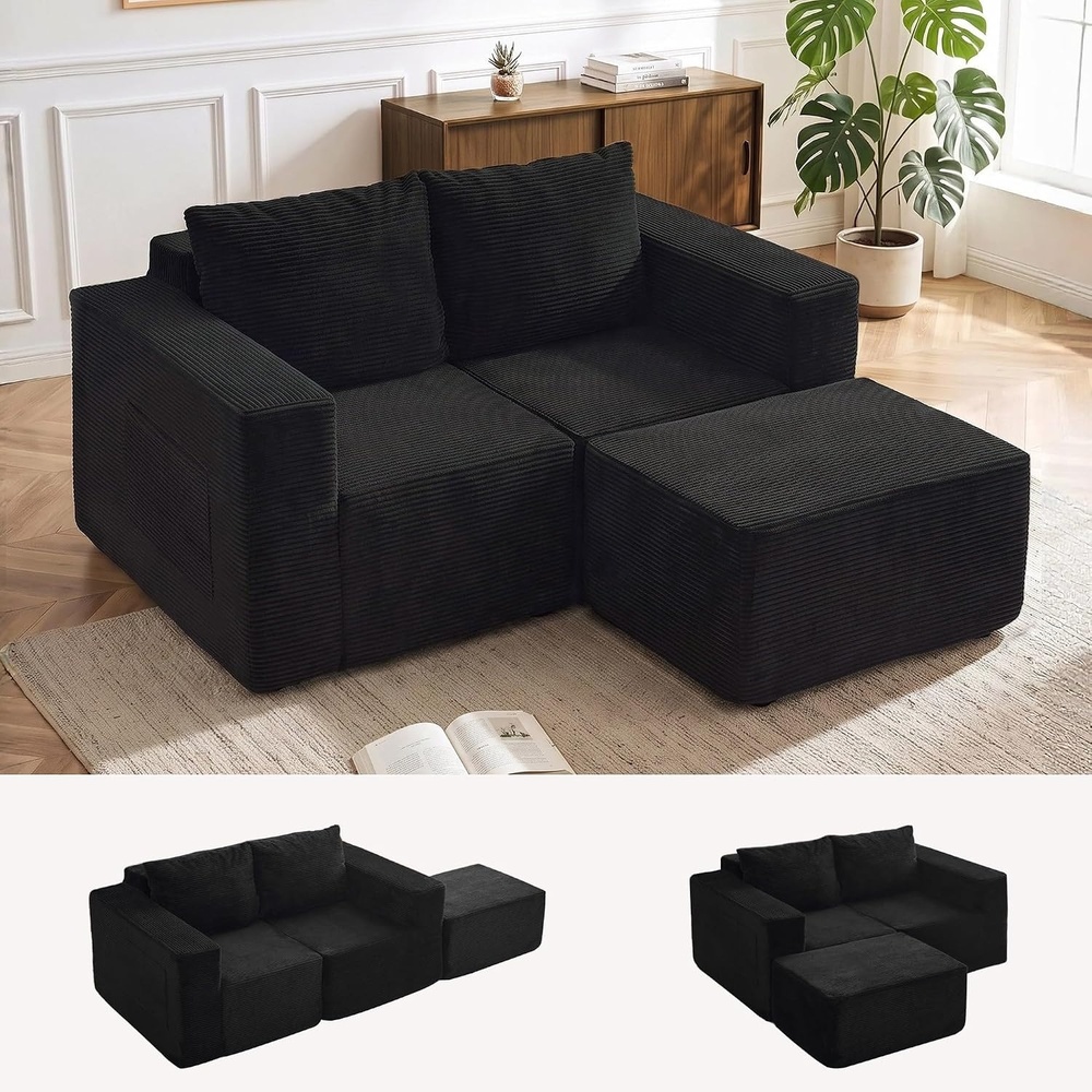 image:imageKorser Sectional Couches for Living Room Boneless Couch with Ottoman Comfy Fluffy Cloud Couch with Deep Seat Modular Sectional Sofa with Side Pockets No Assembly L Shaped Couch CorduroyBlack