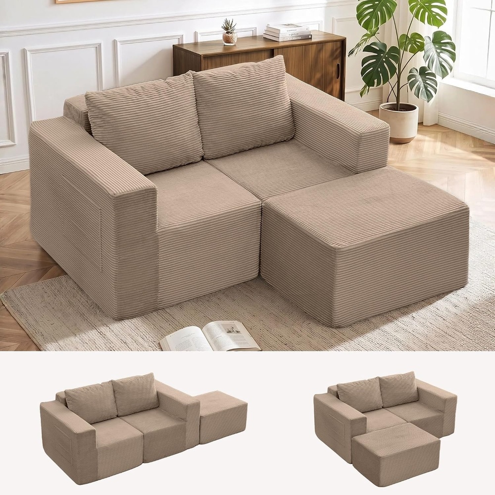 image:imageKorser Sectional Couches for Living Room Boneless Couch with Ottoman Comfy Fluffy Cloud Couch with Deep Seat Modular Sectional Sofa with Side Pockets No Assembly L Shaped Couch CorduroyKhaki