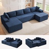 Korser 133″ Oversized Modular Sectional Sofa, U-Shaped Boneless Couch with Double Chaise, Comfy Corduroy Cloud Couch Sectional, Deep Seat Sectional Couches for Living Room, No Assembly Required, Black(Blue)