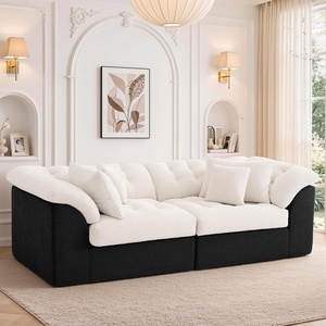 Korser 104″ Loveseat Sofa, Cloud Boneless Couches for Living Room, Oversized Modular Sectional Sofa with Deep Seats, Comfy 2 Seater Sofa Bed with 4 Pillows, Cut Pile Fabric – Beige & Black(Beige & Black)