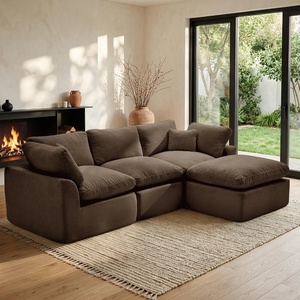 Korser 110″ Cloud Sectional Couches for Living Room, Modern Modular Sectional Sofa with Ottoman, Boneless Cloud Couch with Comfy Deep Seats, Fluffy Chenille L-Shape Sofa Couch for Living Room, Black(Brown)