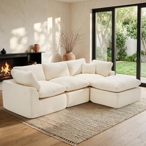 Korser 110″ Cloud Sectional Couches for Living Room, Modern Modular Sectional Sofa with Ottoman, Boneless Cloud Couch with Comfy Deep Seats, Fluffy Chenille L-Shape Sofa Couch for Living Room, Black(Beige)
