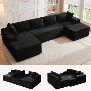 Korser 133″ Oversized Modular Sectional Sofa, U-Shaped Boneless Couch with Double Chaise, Comfy Corduroy Cloud Couch Sectional, Deep Seat Sectional Couches for Living Room, No Assembly Required, Black(Black)