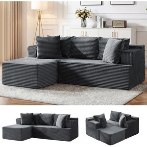 Korser Cloud Modular Sectional Sofa with L-Shaped, Boneless Couches for Living Room, Fluffy Comfy Corduroy Deep Seat with Ottoman, Bedroom, Apartment, No Assembly Required(Grey)