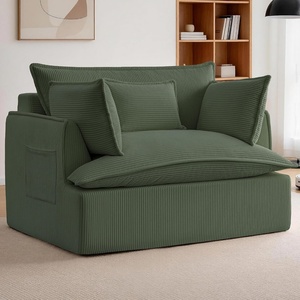 Korser Corduroy Boneless Couch, Oversized Chaise Lounge Chair Indoor, Upholstered Boneless Sofa Bed with Pillows & Side Pockets, Cloud Couches Bed for Living Room, No Assembly Required, Beige(Green)