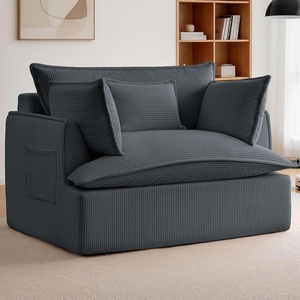 Korser Corduroy Boneless Couch, Oversized Chaise Lounge Chair Indoor, Upholstered Boneless Sofa Bed with Pillows & Side Pockets, Cloud Couches Bed for Living Room, No Assembly Required, Beige(Darkgrey)