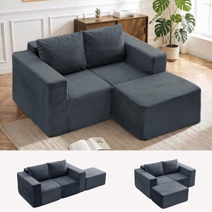 Korser Sectional Couches for Living Room, Boneless Couch with Ottoman, Comfy Fluffy Cloud Couch with Deep Seat, Modular Sectional Sofa with Side Pockets, No Assembly L Shaped Couch, Corduroy(Dark Gray)