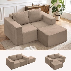 Korser Sectional Couches for Living Room, Boneless Couch with Ottoman, Comfy Fluffy Cloud Couch with Deep Seat, Modular Sectional Sofa with Side Pockets, No Assembly L Shaped Couch, Corduroy(Khaki)