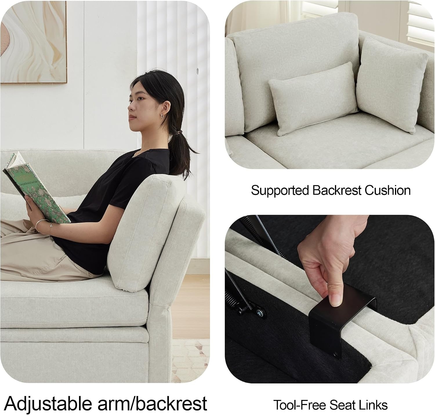 image:imageKorser 112 Modular Sectional Sofa with Storage Sectional Couches for Living Room Convertible Modular Sofa with Ottomans U Shaped Comfy Couch with Chaise Adjustable Backrest 6 Seats KhakiBeige
