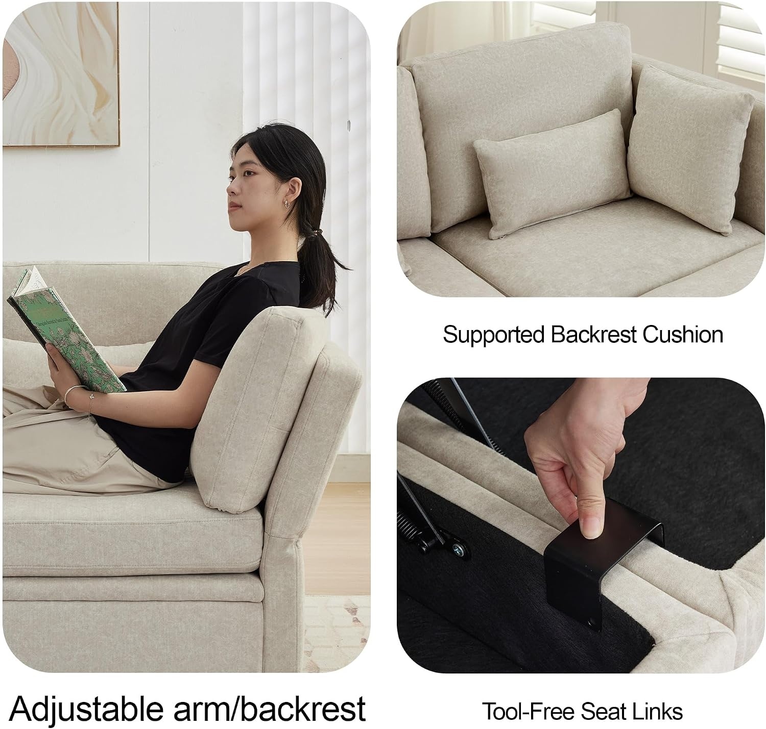 image:imageKorser 112 Modular Sectional Sofa with Storage Sectional Couches for Living Room Convertible Modular Sofa with Ottomans U Shaped Comfy Couch with Chaise Adjustable Backrest 6 Seats KhakiKhaki