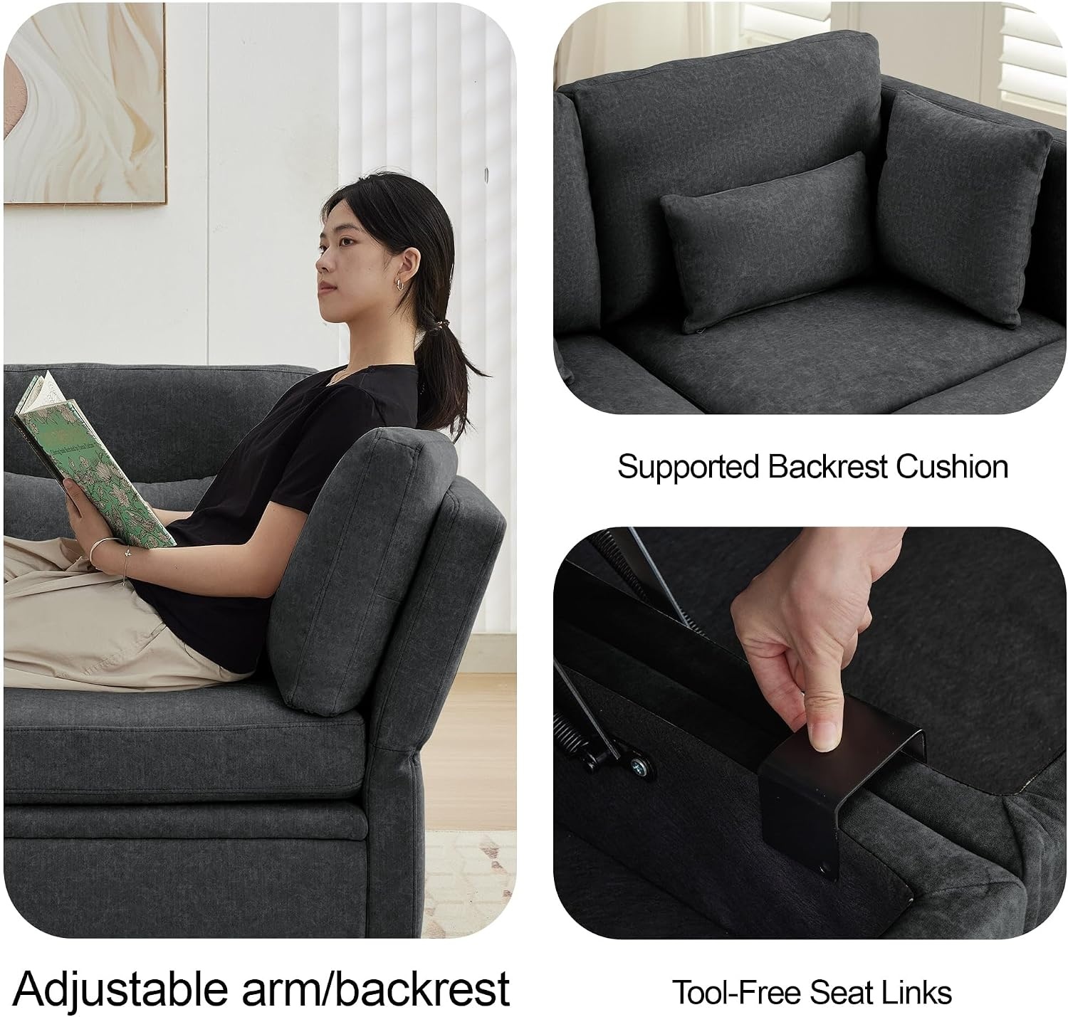 image:imageKorser 112 Modular Sectional Sofa with Storage Sectional Couches for Living Room Convertible Modular Sofa with Ottomans U Shaped Comfy Couch with Chaise Adjustable Backrest 6 Seats KhakiBlack